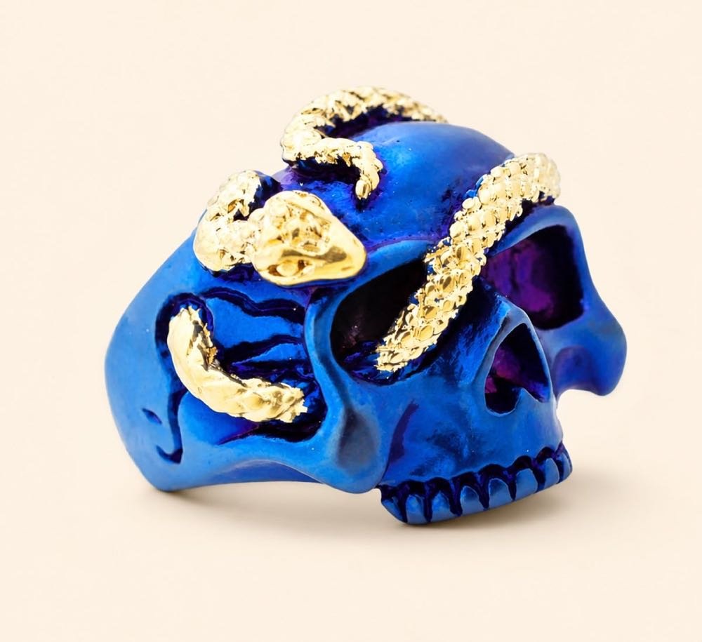 Blue & Gold Skull Ring