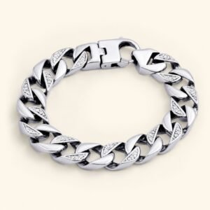 Polished Stainless Steel Pavé Curb Link Bracelet — product view
