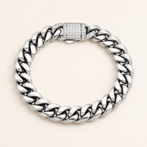 12mm Stainless Steel Miami Cuban Bracelet with CZ Box Clasp — product view