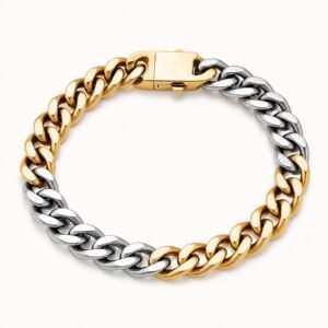 10mm Two-Tone Gold-Finish Stainless Steel Cuban Bracelet — product view