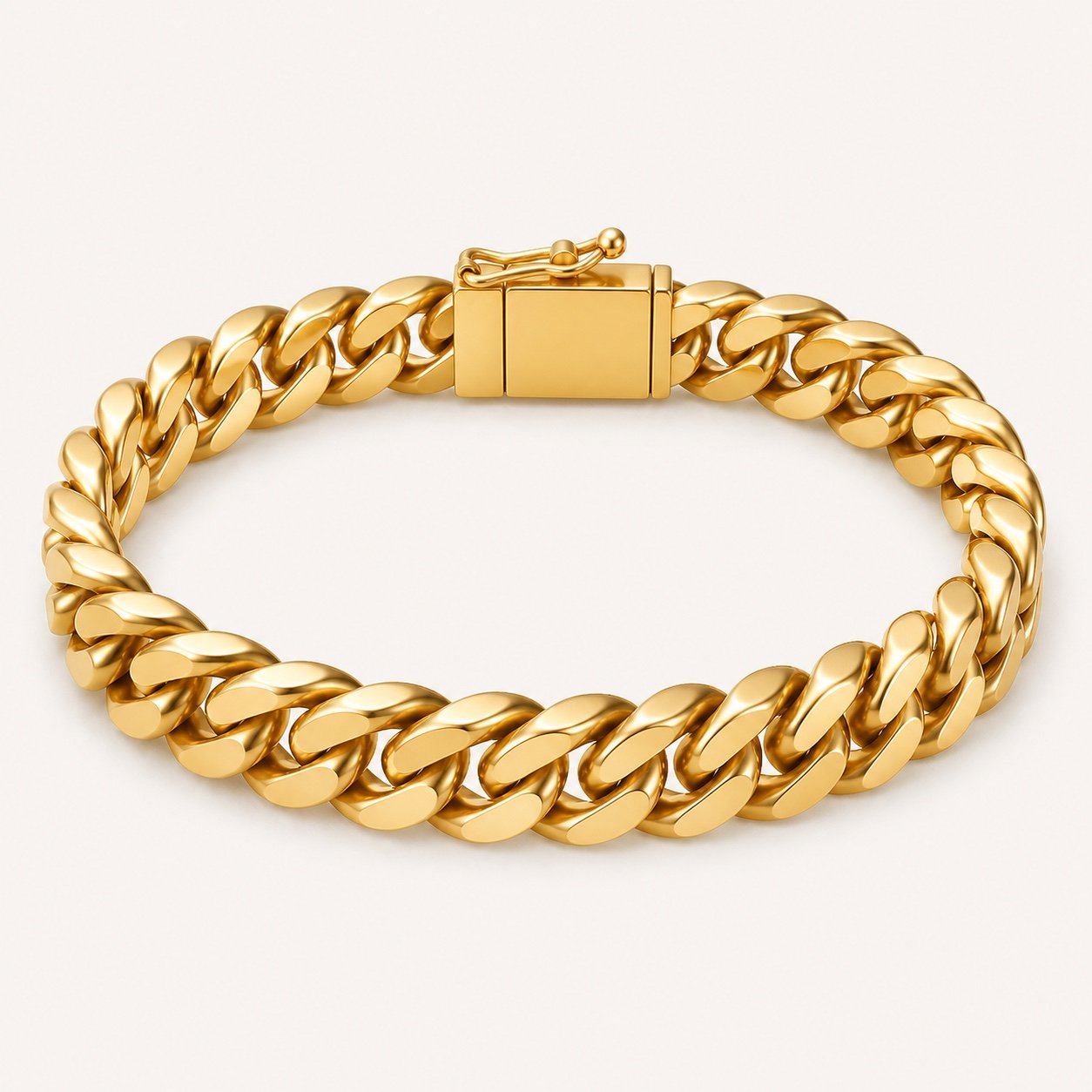 10mm gold finish stainless steel cuban link bracelet 10mm Gold-Finish Stainless Steel Cuban Link Bracelet — product view
