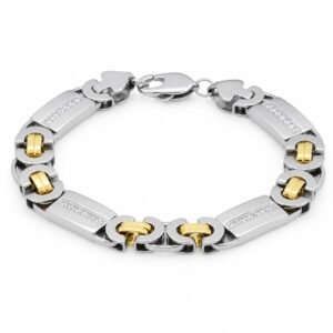 Gold-Finish Flat Byzantine Stainless Steel CZ Bracelet — product view