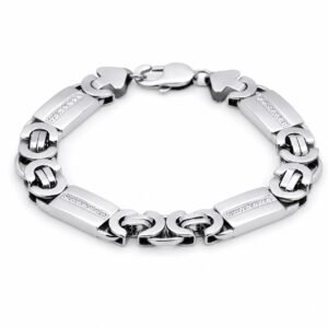 Polished Flat Byzantine Stainless Steel CZ Bracelet — product view