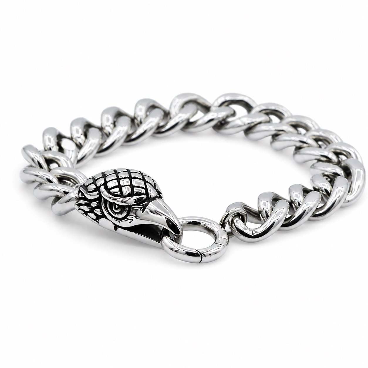 Polished Stainless Steel Eagle Bracelet — product view Polished Stainless Steel Eagle Bracelet — product view