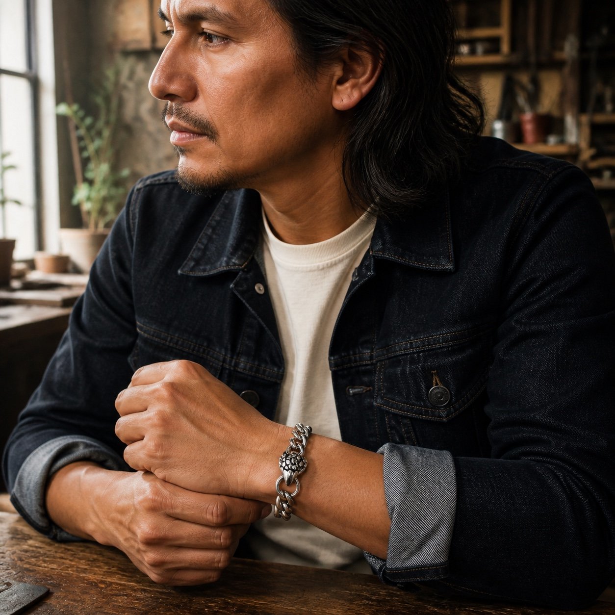 Polished Stainless Steel Eagle Bracelet — portrait view Polished Stainless Steel Eagle Bracelet — portrait view