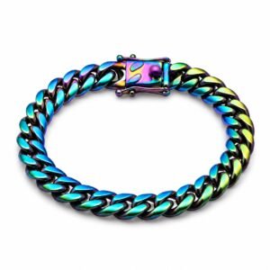 10mm Pearlescent Rainbow Stainless Steel Miami Cuban Bracelet — product view