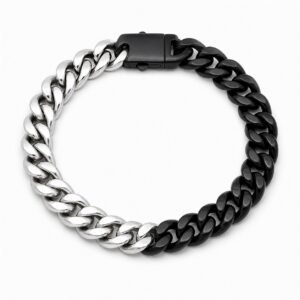 10mm Two-Tone Black & Silver Stainless Steel Cuban Bracelet — product view