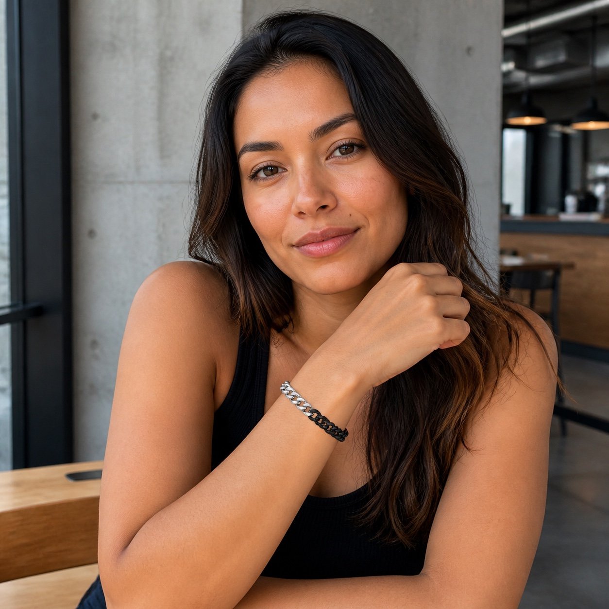 10mm Two-Tone Black & Silver Stainless Steel Cuban Bracelet — portrait view 10mm Two-Tone Black & Silver Stainless Steel Cuban Bracelet — portrait view