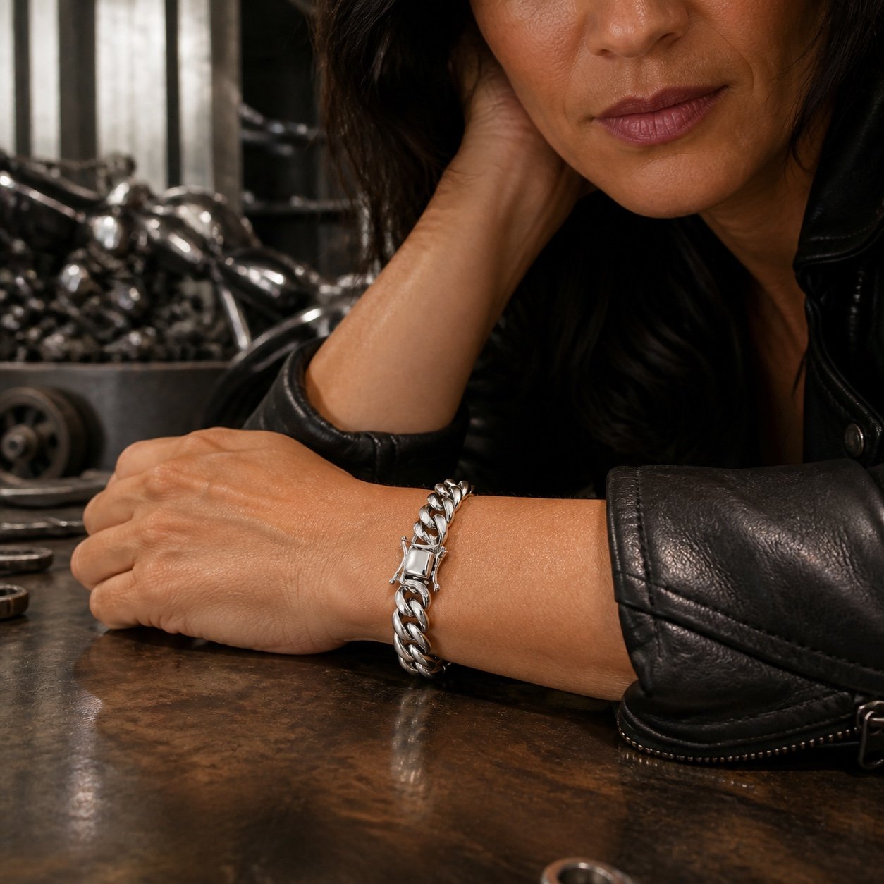 14mm Stainless Steel Cuban Link Bracelet — detail view 14mm Stainless Steel Cuban Link Bracelet — detail view