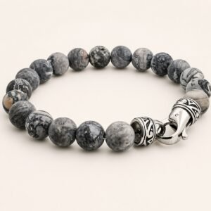 10mm Gray Jasper Beaded Bracelet — product view
