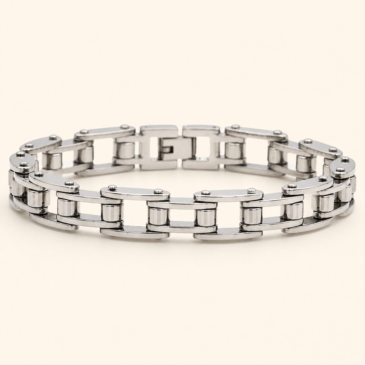 Stainless Steel Bicycle Link Bracelet — product view Stainless Steel Bicycle Link Bracelet — product view
