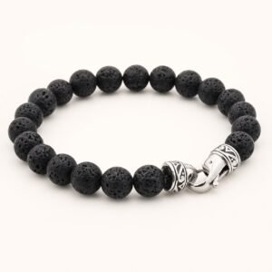 10mm Lava Stone Stainless Steel Beaded Bracelet — product view