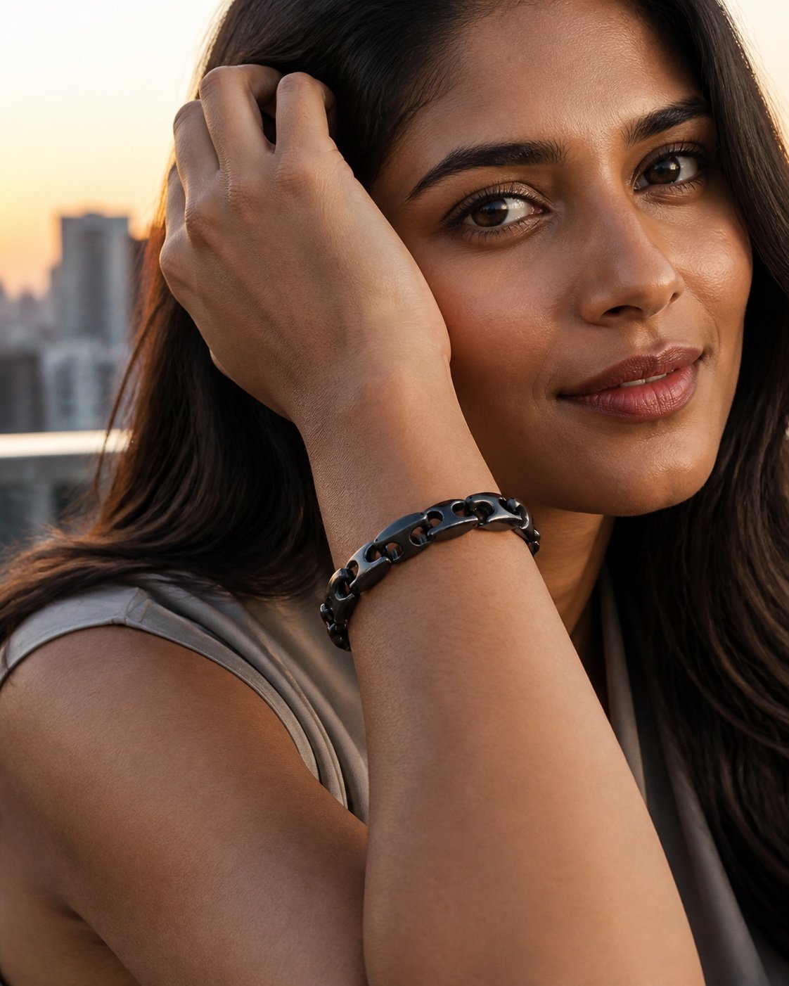 black stainless steel anchor link bracelet — detail view Black Stainless Steel Anchor-Link Bracelet — detail view