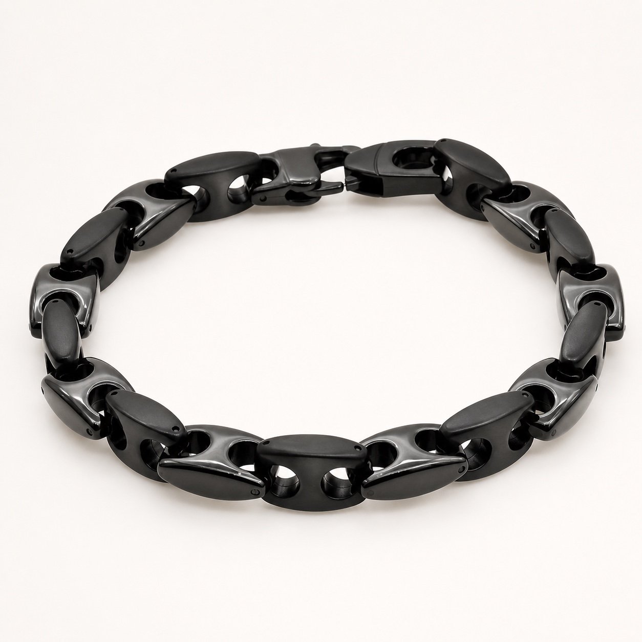 black stainless steel anchor link bracelet — product view Black Stainless Steel Anchor-Link Bracelet — product view