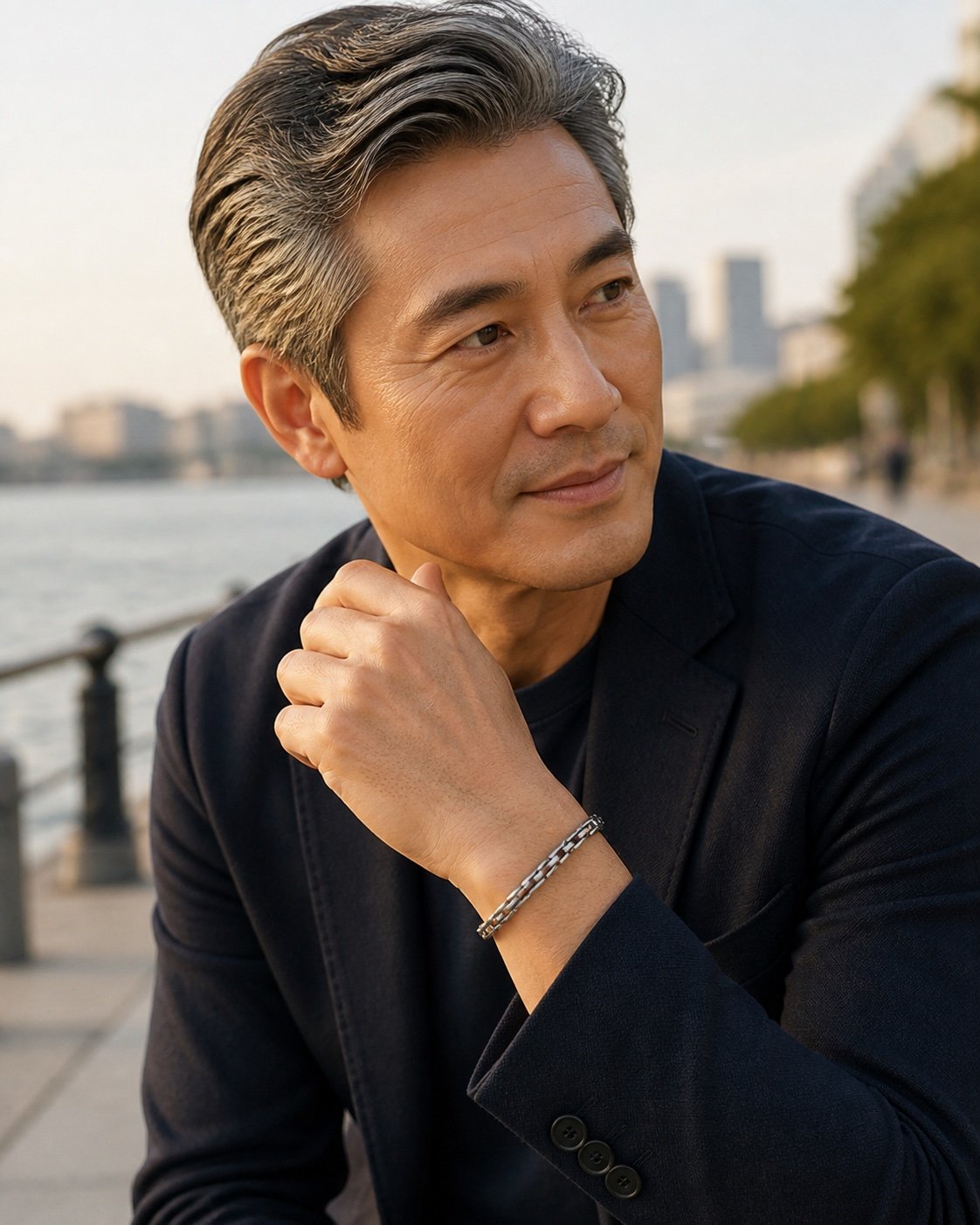 Stainless Steel Square-Link Chain Bracelet — styled view Stainless Steel Square-Link Chain Bracelet — styled view
