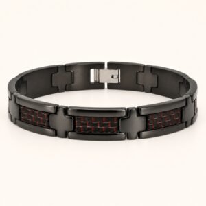 Black Stainless Steel Bracelet with Red Carbon Fiber — product view
