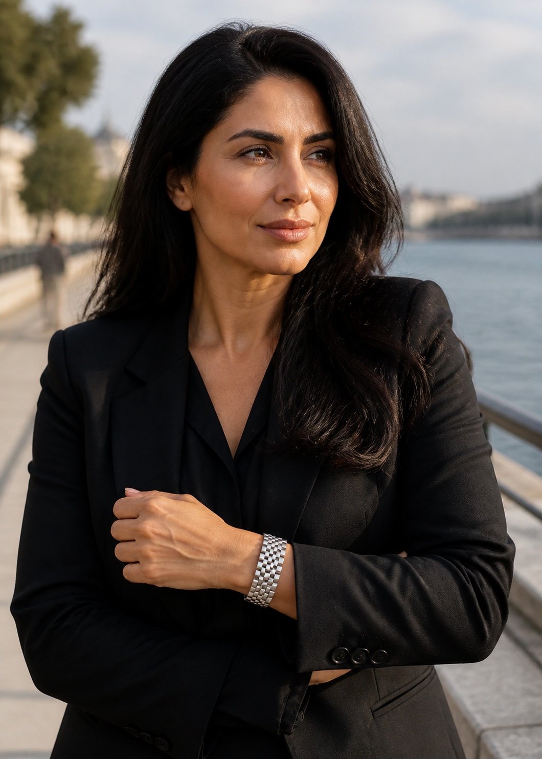 watch style stainless steel link bracelet — styled view Watch-Style Stainless Steel Link Bracelet — styled view