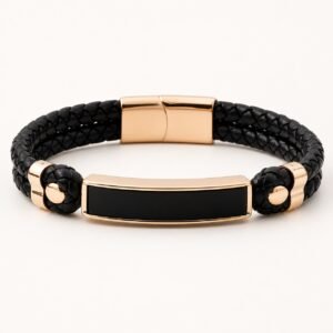 Onyx, Black Leather & Rose Gold-Tone Bracelet — product view