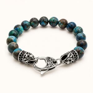 Green Apatite Beaded Bracelet with Black CZ — product view