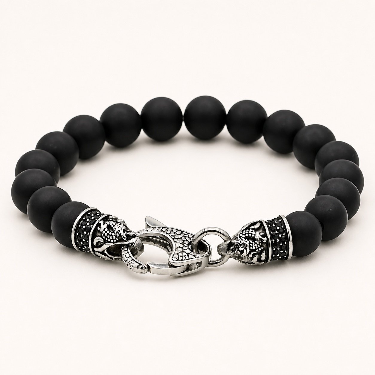 onyx beaded bracelet with black cz — product view Onyx Beaded Bracelet with Black CZ — product view