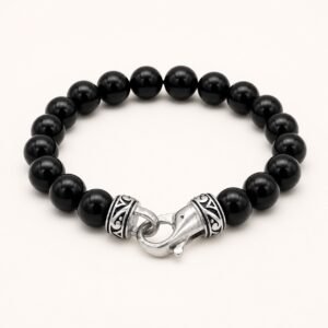 10mm Onyx Stainless Steel Beaded Bracelet — product view