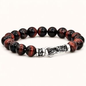 Red Tiger Eye Stainless Steel Beaded Bracelet — product view