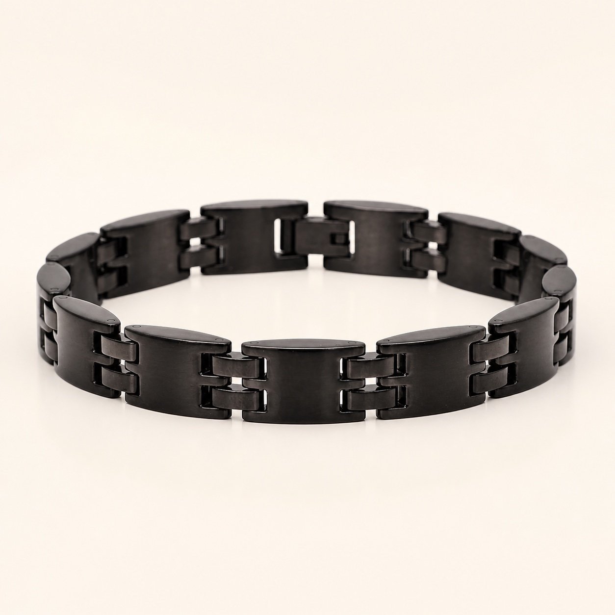 matte black stainless steel panel bracelet — product view Matte Black Stainless Steel Panel Bracelet — product view