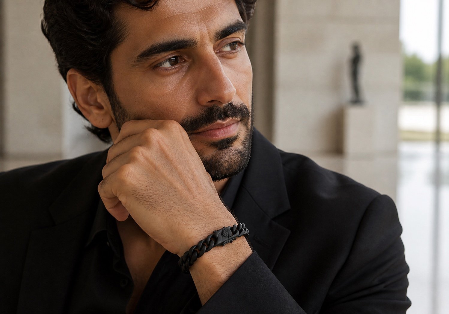 10mm matte black cuban bracelet with box clasp — detail view 10mm Matte Black Cuban Bracelet with Box Clasp — detail view
