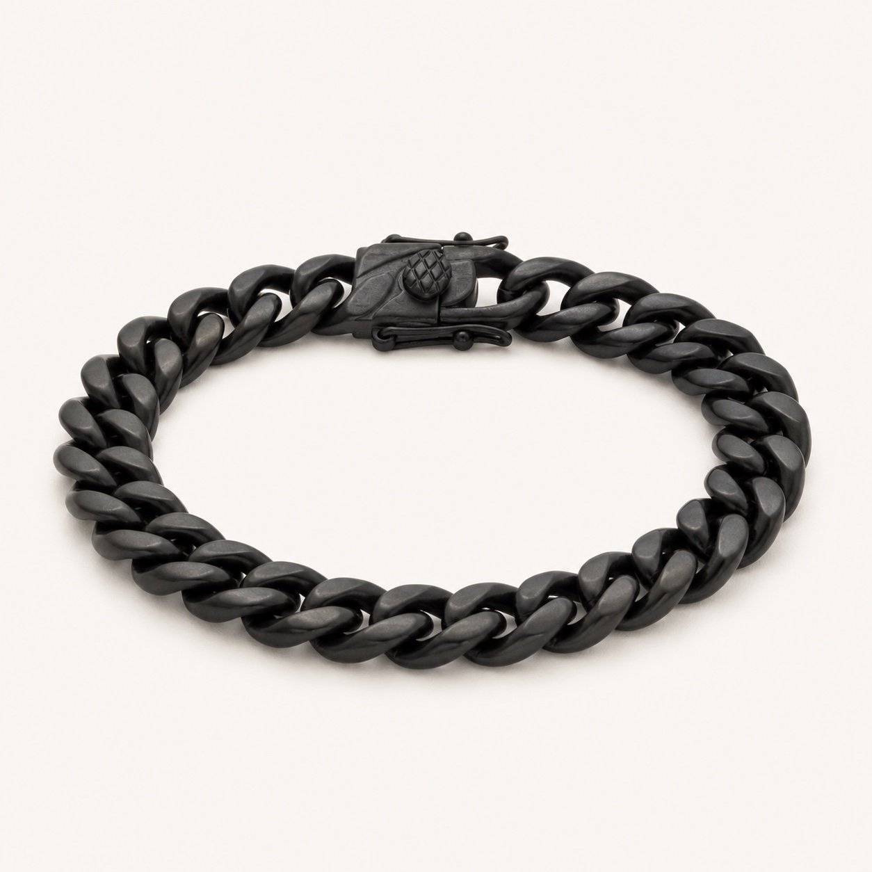 10mm matte black cuban bracelet with box clasp — product view 10mm Matte Black Cuban Bracelet with Box Clasp — product view