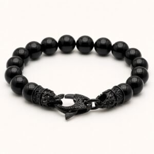 Black Onyx Beaded Bracelet with Black CZ — product view