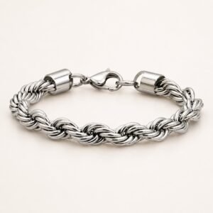Polished Stainless Steel Rope-Link Bracelet — product view