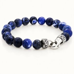 10mm Genuine Sodalite Beaded Bracelet with Sculpted Clasp — product view