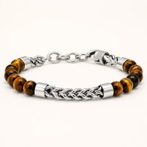 Tiger Eye Bead & Franco-Link Adjustable Bracelet — product view