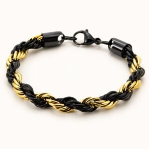 Gold & Black Stainless Steel Rope Bracelet — product view