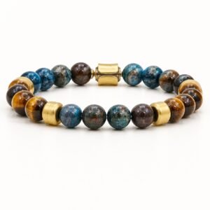 Blue Crazy Lace & Tiger Eye Gold-Tone Beaded Bracelet — product view