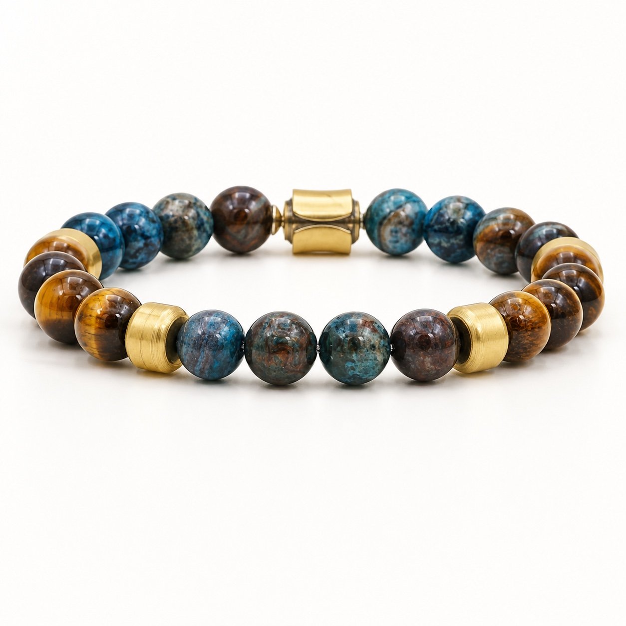 Blue Crazy Lace & Tiger Eye Gold-Tone Beaded Bracelet — product view Blue Crazy Lace & Tiger Eye Gold-Tone Beaded Bracelet — product view