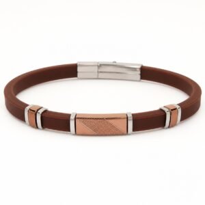 Brown Silicone & Chocolate-Tone Steel Bracelet — product view