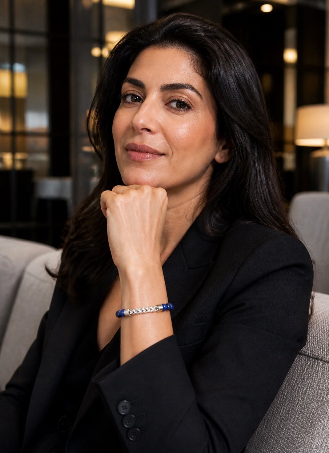 Lapis Lazuli Bead & Franco-Link Adjustable Bracelet — styled view Lapis Lazuli Bead & Franco-Link Adjustable Bracelet — styled view