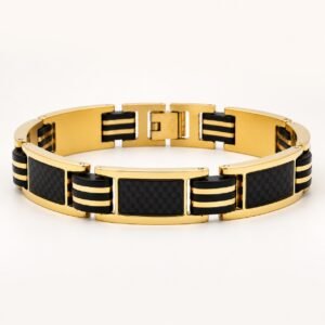 Gold-Tone Carbon-Fiber & Black Silicone Bracelet — product view