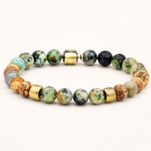 African Turquoise & Jasper Gold-Tone Beaded Bracelet — product view