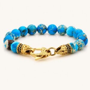 Sea Sediment Jasper Gold-Tone Bracelet with Black CZ — product view