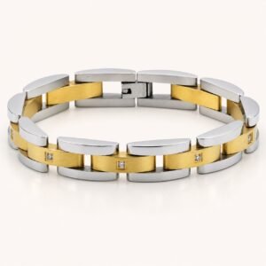 Two-Tone Curved-Link Bracelet with Cubic Zirconia — product view