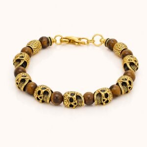 Tiger Eye & Gold-Tone Skull Beaded Bracelet — product view