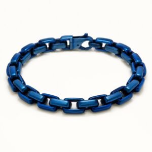 Blue Square-Link Stainless Steel Bracelet — product view