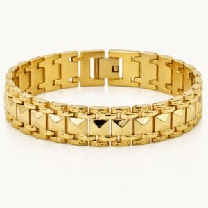 Gold-Tone Pyramid Link Stainless Steel Bracelet — product view