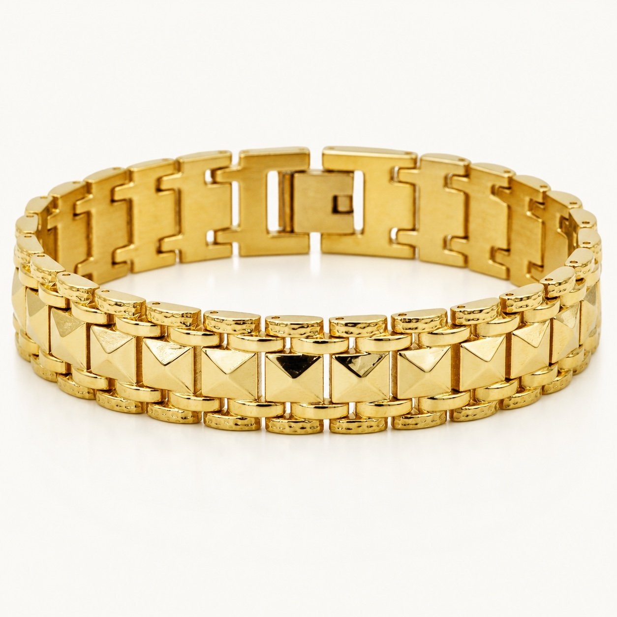 gold tone pyramid link stainless steel bracelet — product view Gold-Tone Pyramid Link Stainless Steel Bracelet — product view