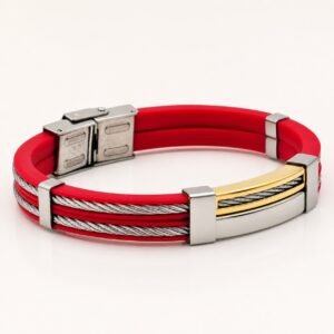 Red Silicone & Gold-Tone Wire Bangle Bracelet — product view