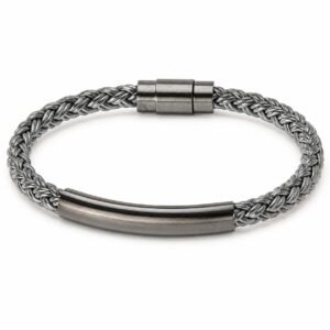Gray Leather & Gunmetal Bar Bracelet — product view