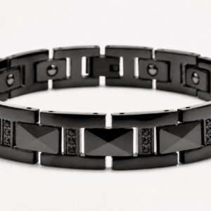 Black Tungsten Link Bracelet with Black CZ — product view