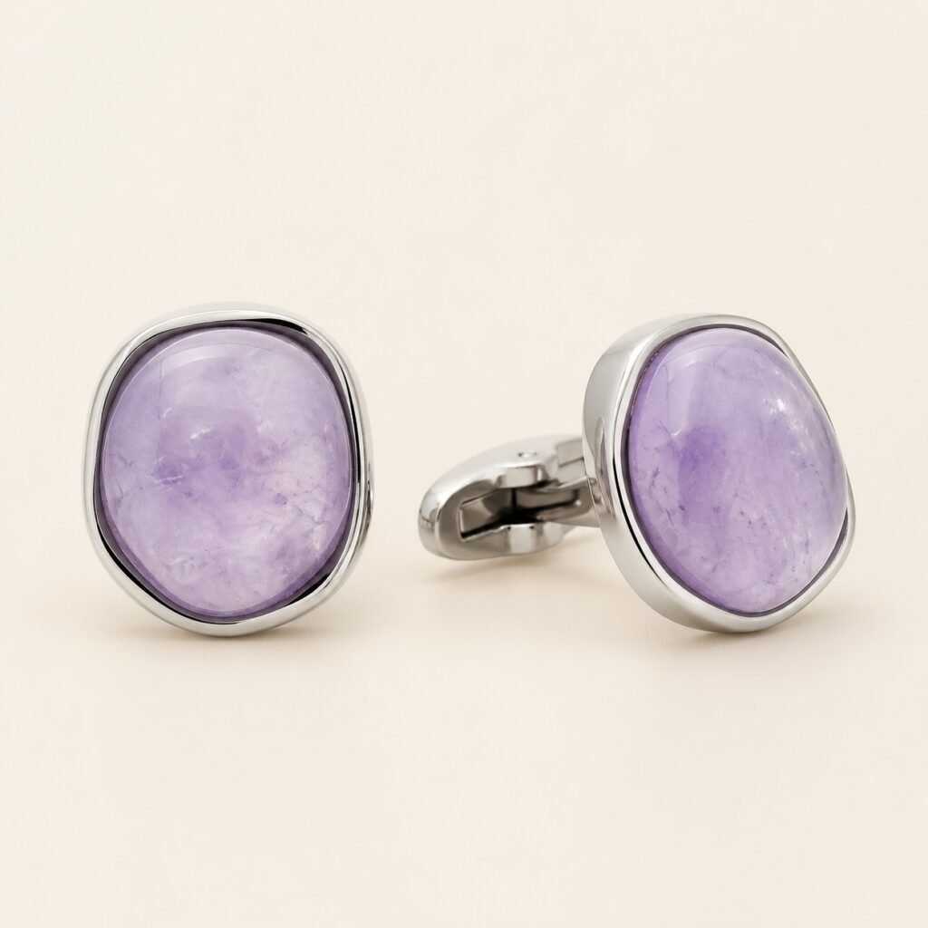 Genuine Amethyst Stainless Steel Cufflinks
